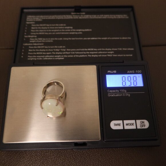 GIANT Opal and 925 sterling silver statement ring white with blue sparkles 6.25 - Picture 11 of 14